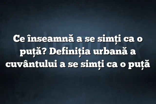 Ce înseamnă a se simţi ca o puţă? Definiția urbană a cuvântului a se simţi ca o puţă