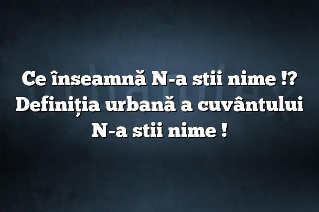 Ce înseamnă N-a stii nime !? Definiția urbană a cuvântului N-a stii nime !