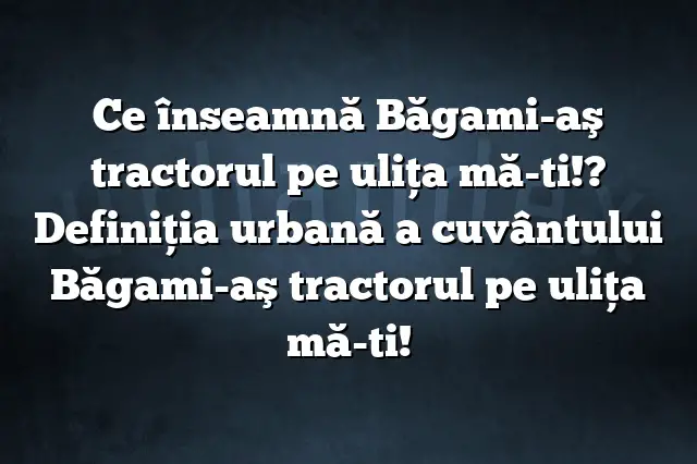 Ce înseamnă Băgami-aş tractorul pe uliţa mă-ti!? Definiția urbană a cuvântului Băgami-aş tractorul pe uliţa mă-ti!